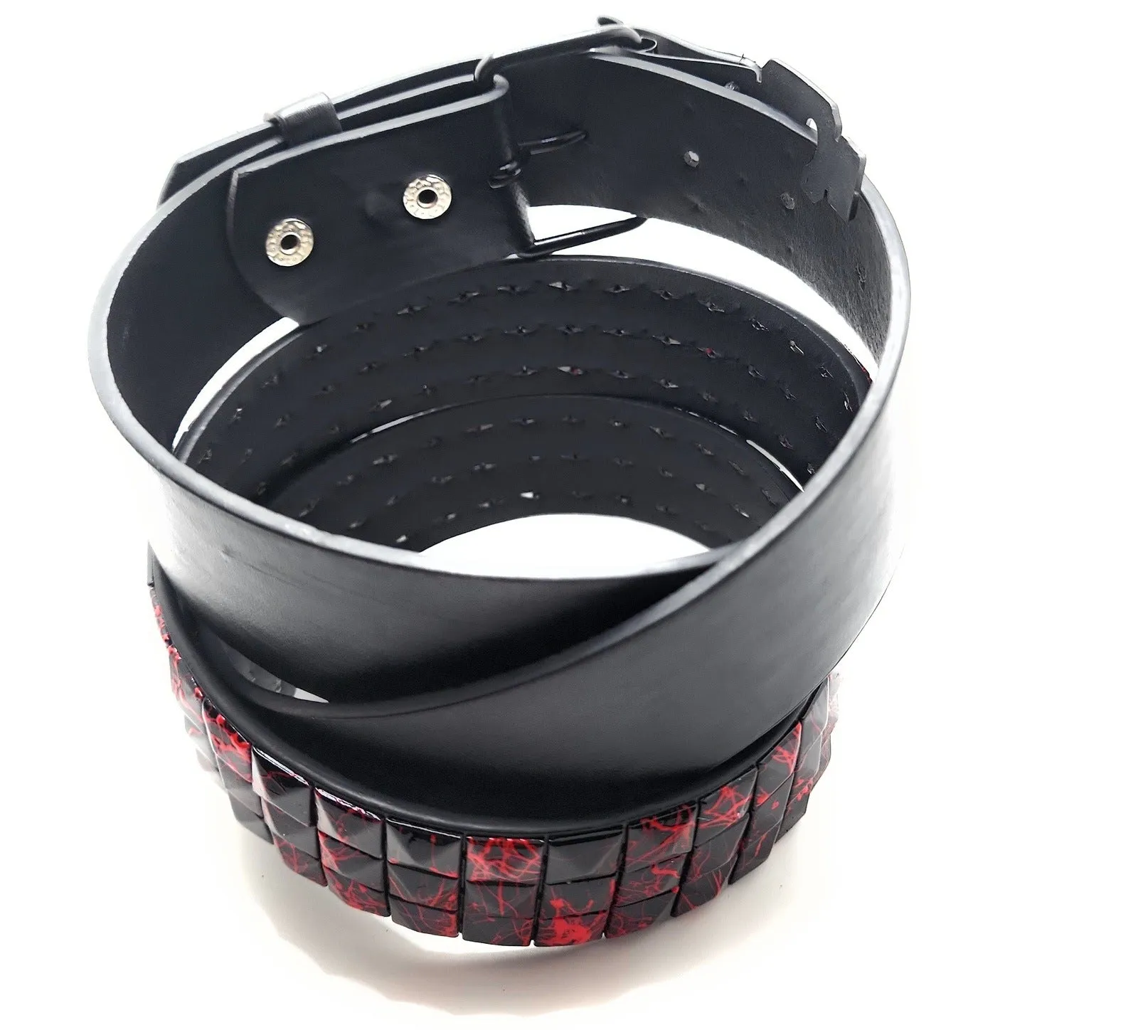 Red Fire & Black Pyramid Studded Belt Punk