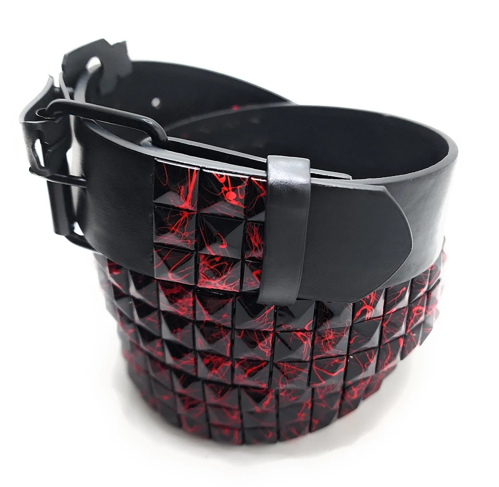 Red Fire & Black Pyramid Studded Belt Punk