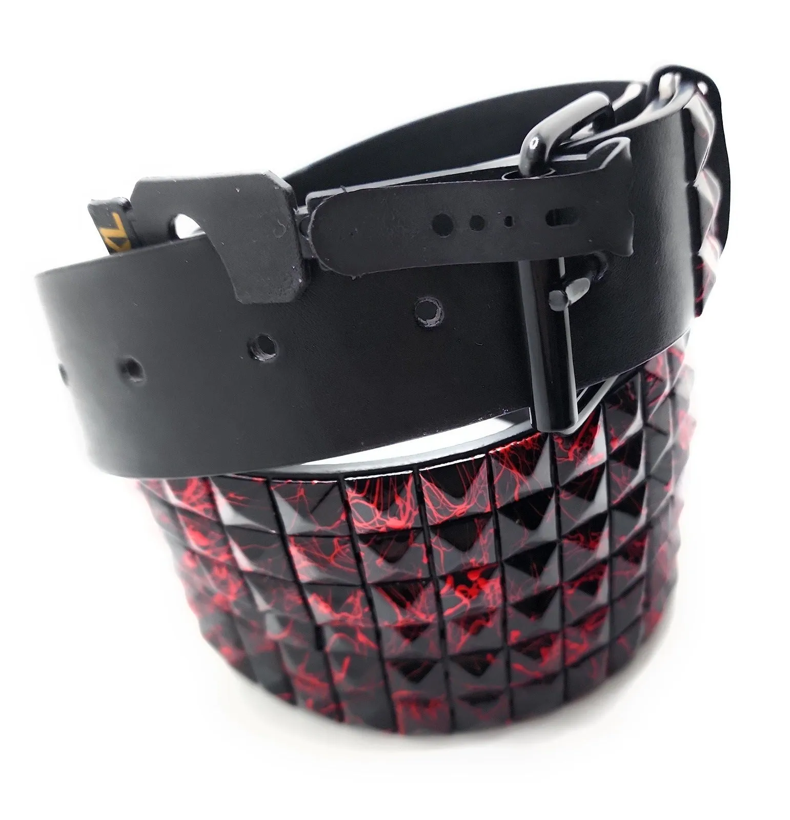 Red Fire & Black Pyramid Studded Belt Punk