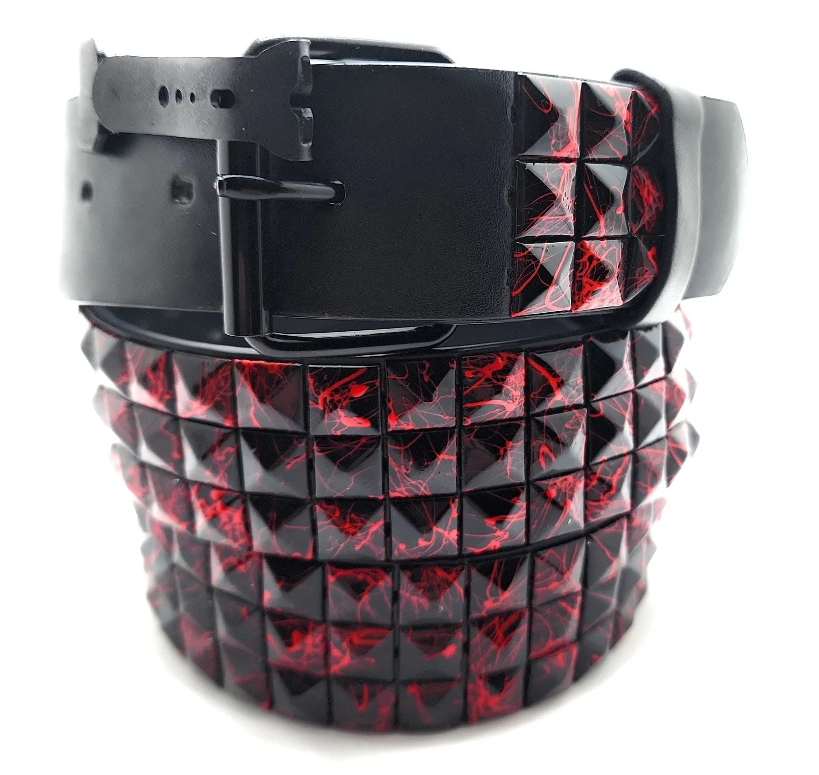 Red Fire & Black Pyramid Studded Belt Punk