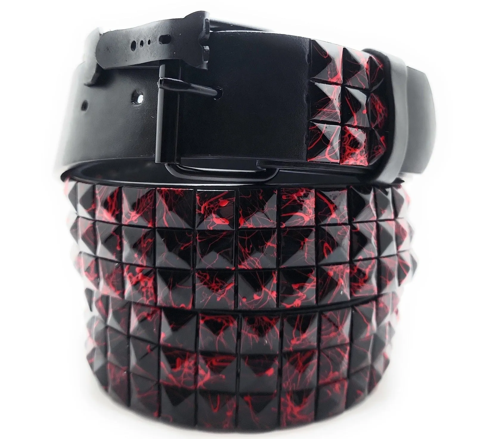 Red Fire & Black Pyramid Studded Belt Punk