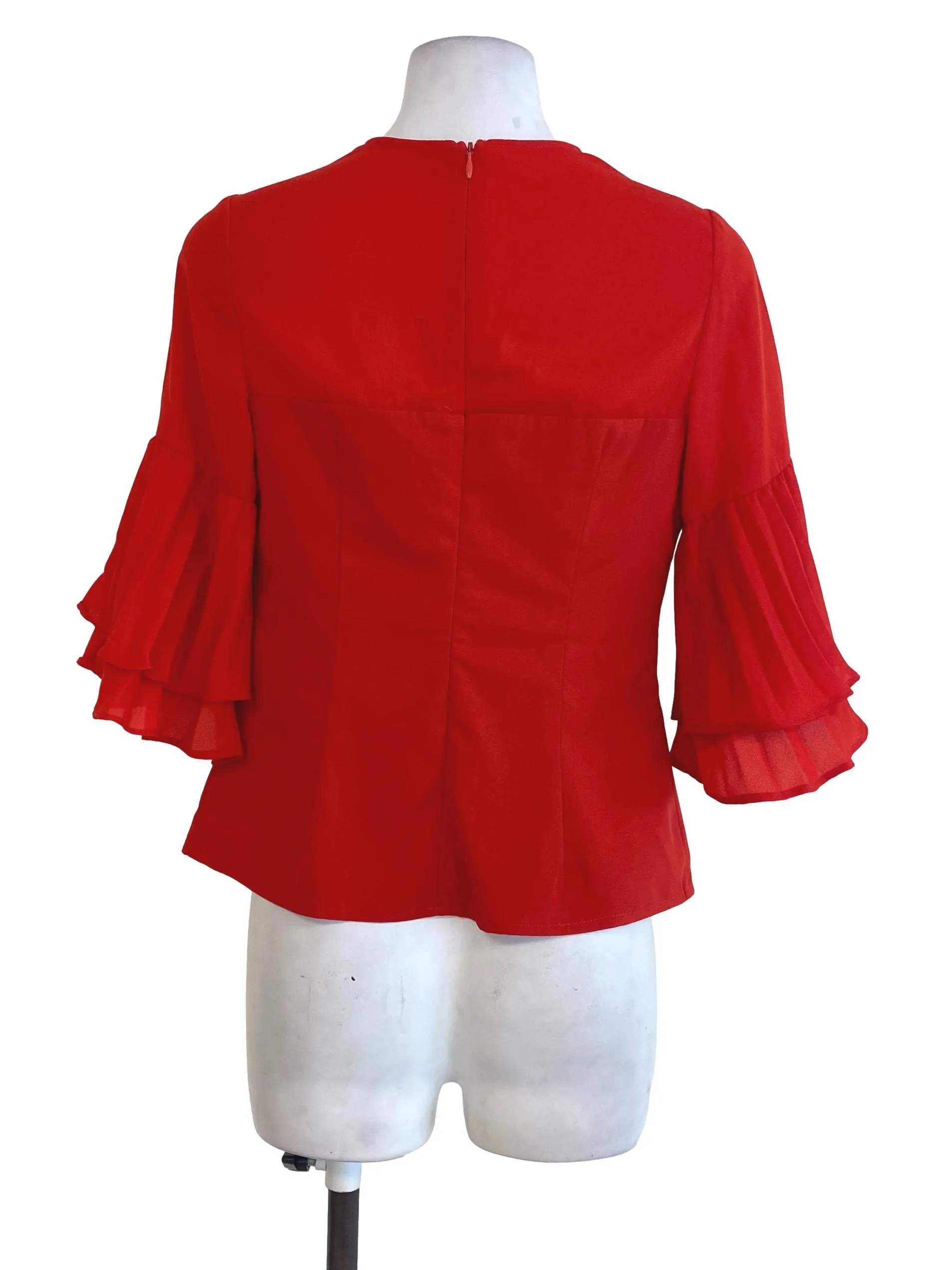 Red Plain Pleated Sleeve Top LB