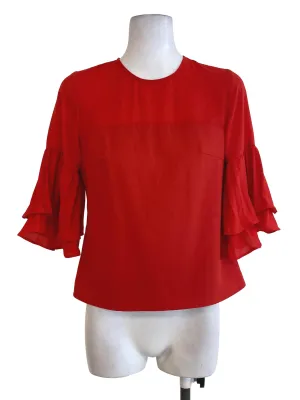 Red Plain Pleated Sleeve Top LB