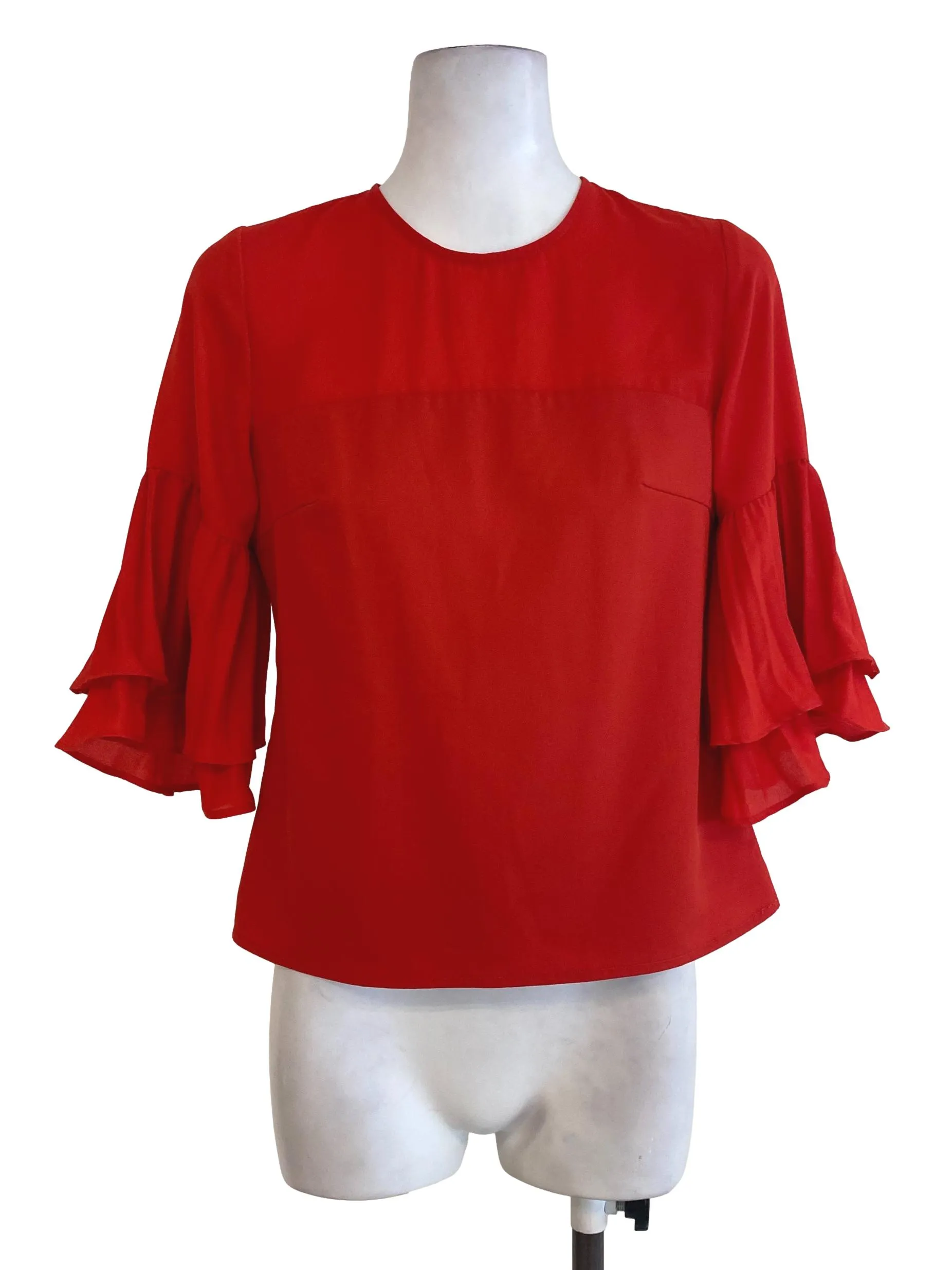 Red Plain Pleated Sleeve Top LB