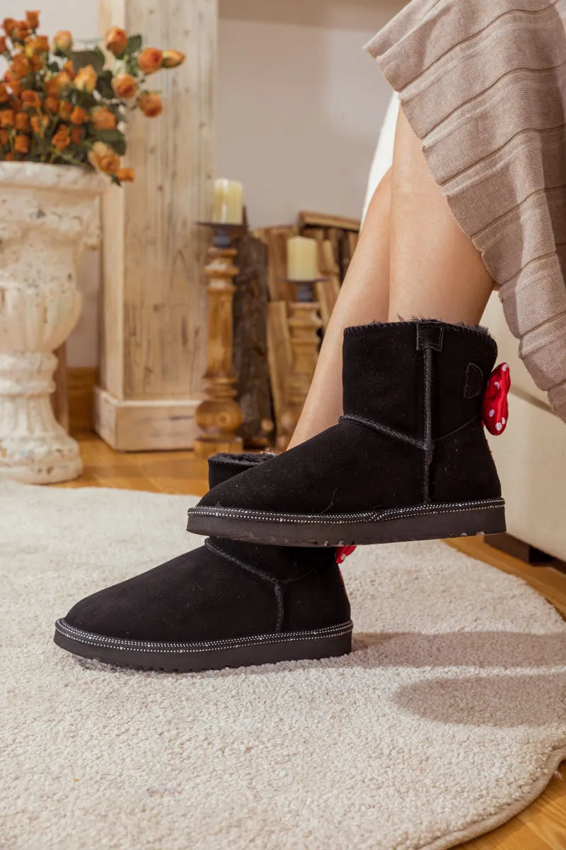Red Polka Dot Ribbon Bow Suede Boots