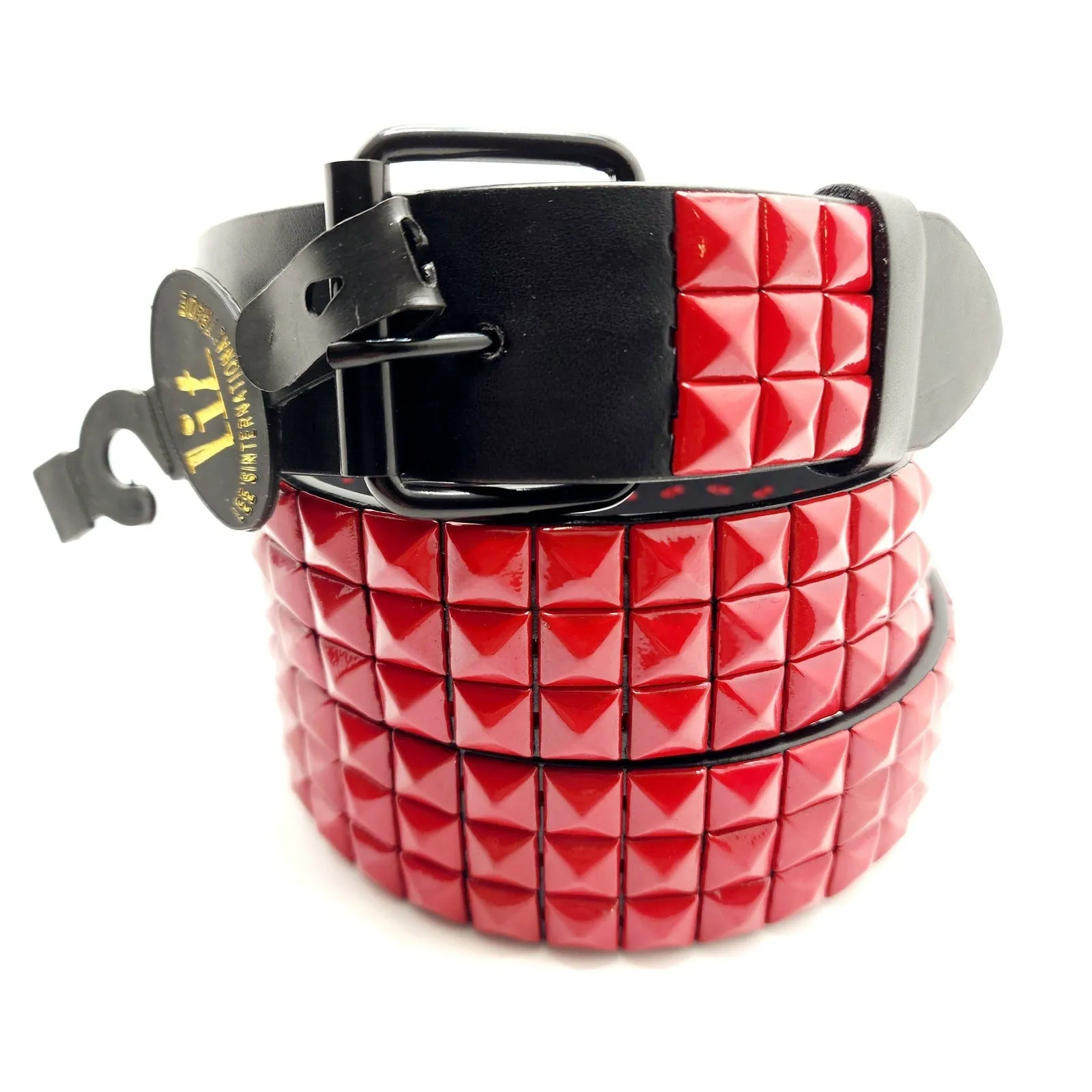 Red Pyramid Studded Leather Belt Punk