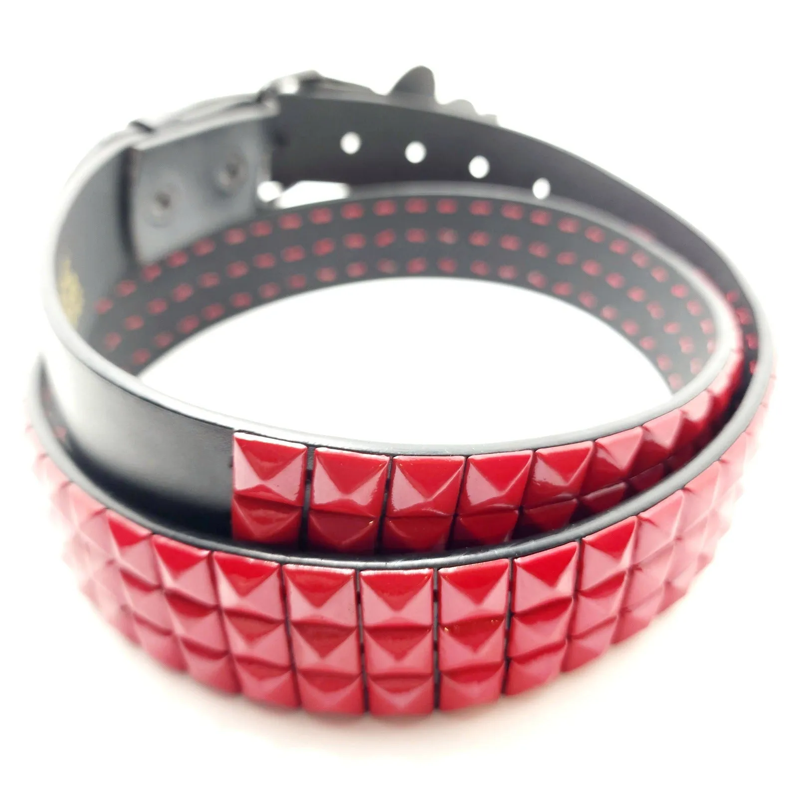Red Pyramid Studded Leather Belt Punk