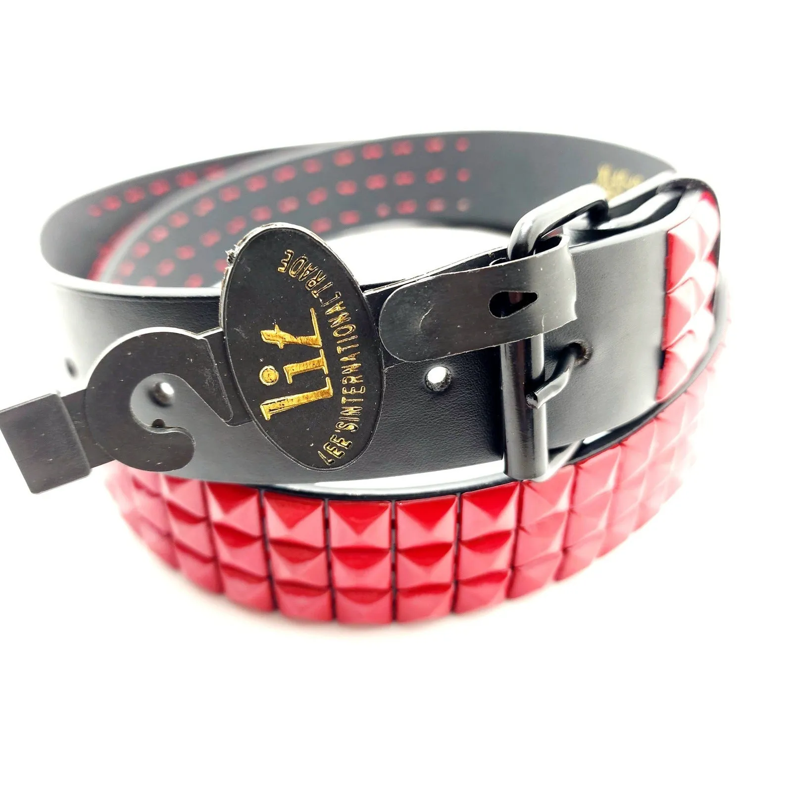 Red Pyramid Studded Leather Belt Punk