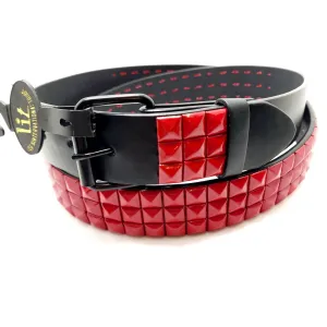 Red Pyramid Studded Leather Belt Punk