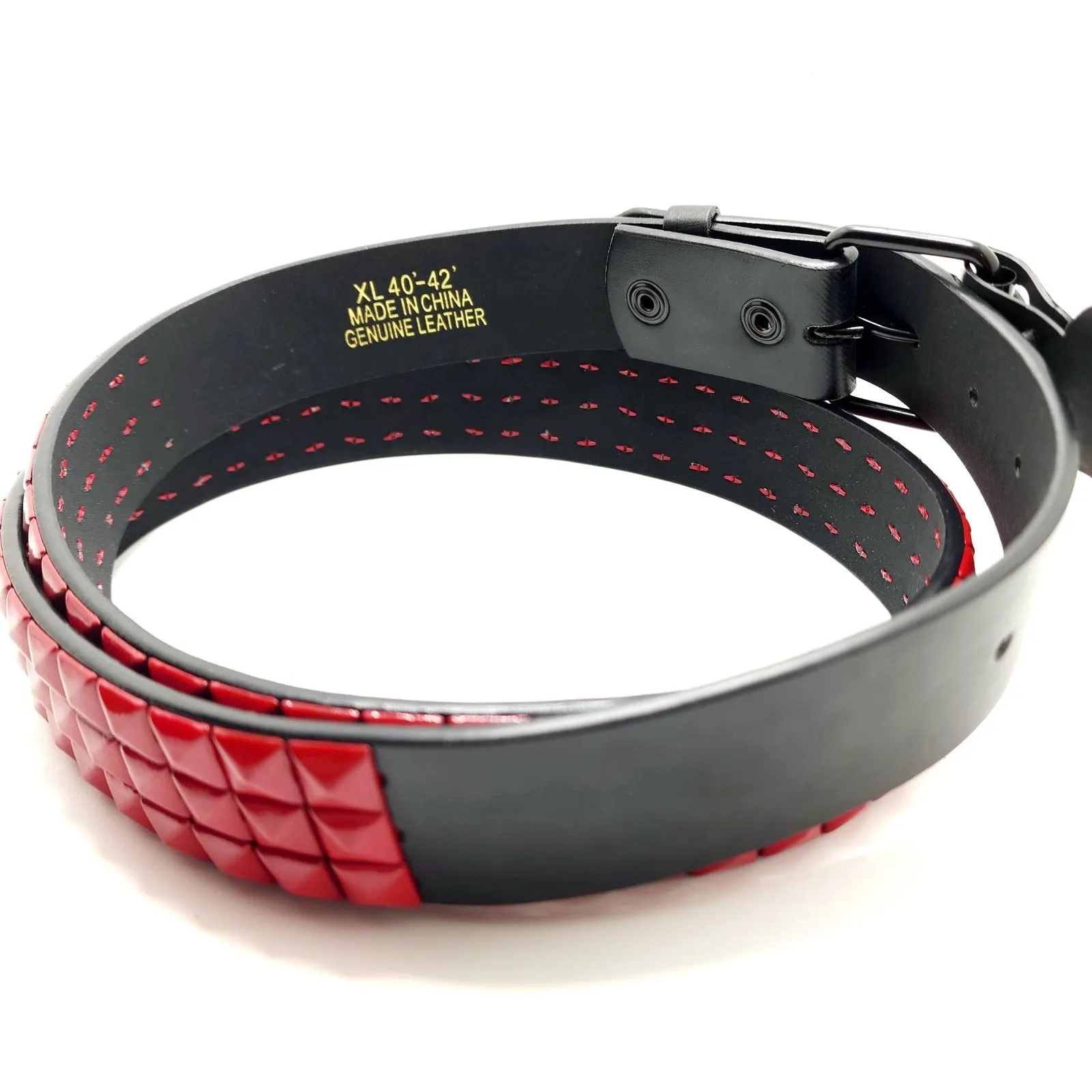 Red Pyramid Studded Leather Belt Punk