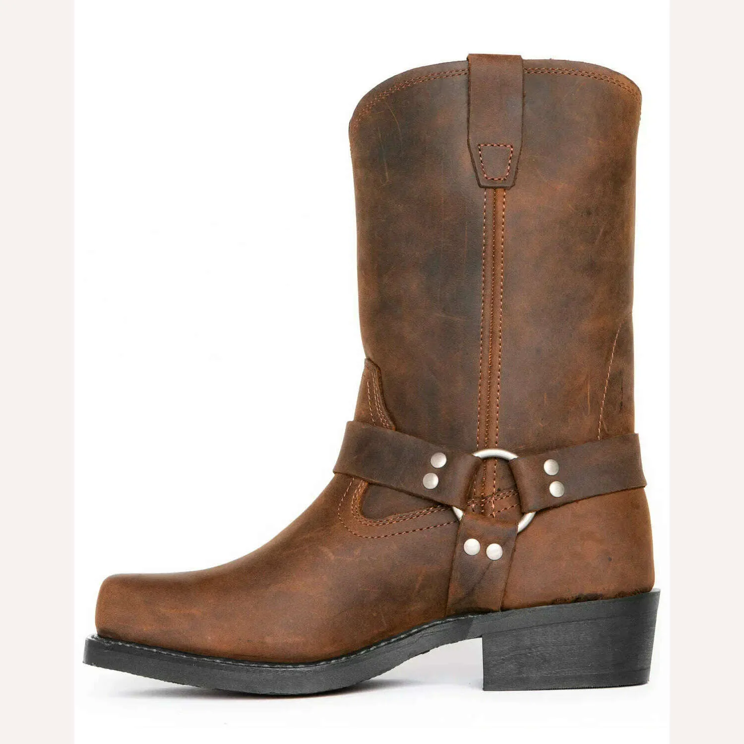 Retro Cowboy Boots Men Mid Calf Western Boots Men Pu Leather Boots Man Slip On Shoes Winter Knight Boots Booties Plus Size 39-48
