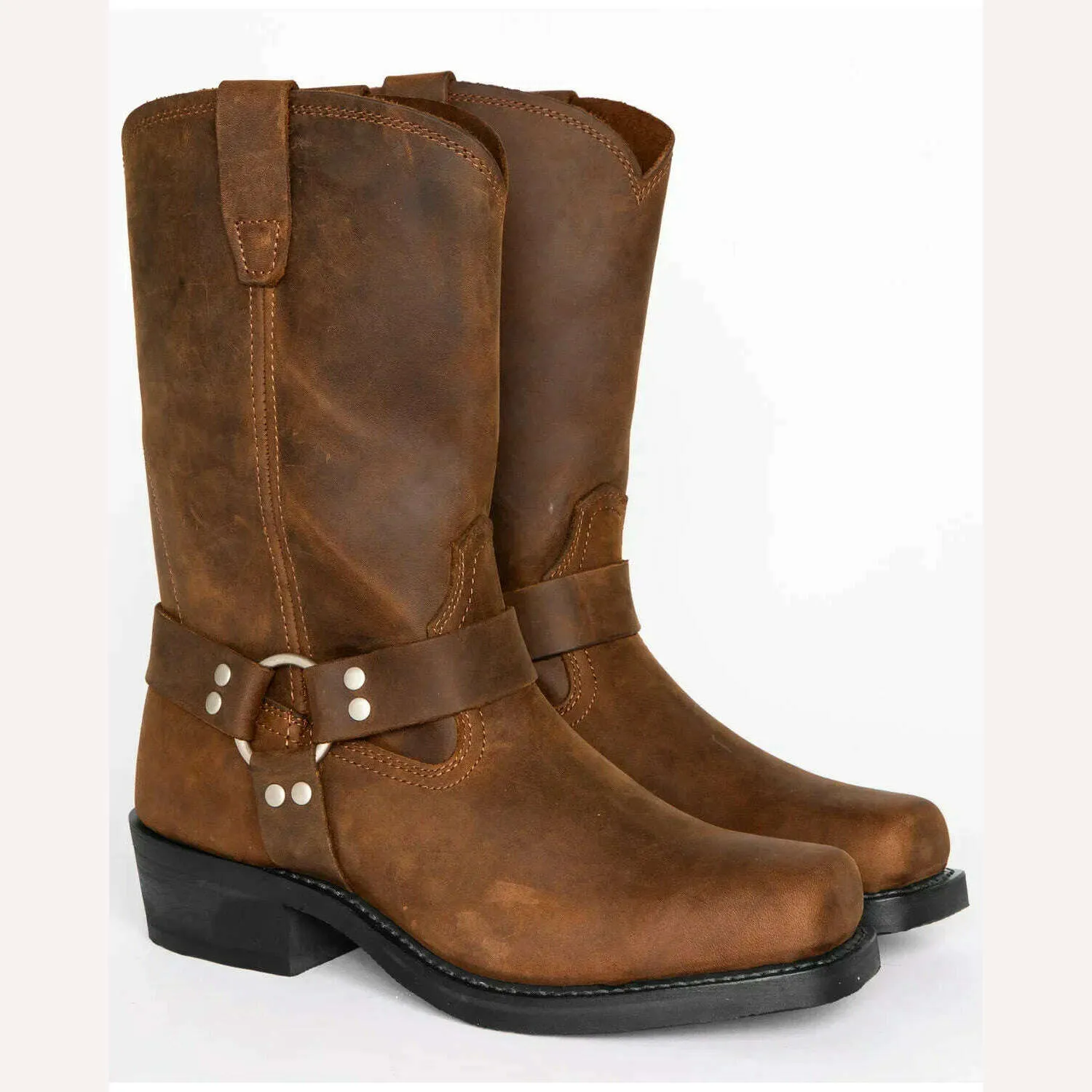 Retro Cowboy Boots Men Mid Calf Western Boots Men Pu Leather Boots Man Slip On Shoes Winter Knight Boots Booties Plus Size 39-48