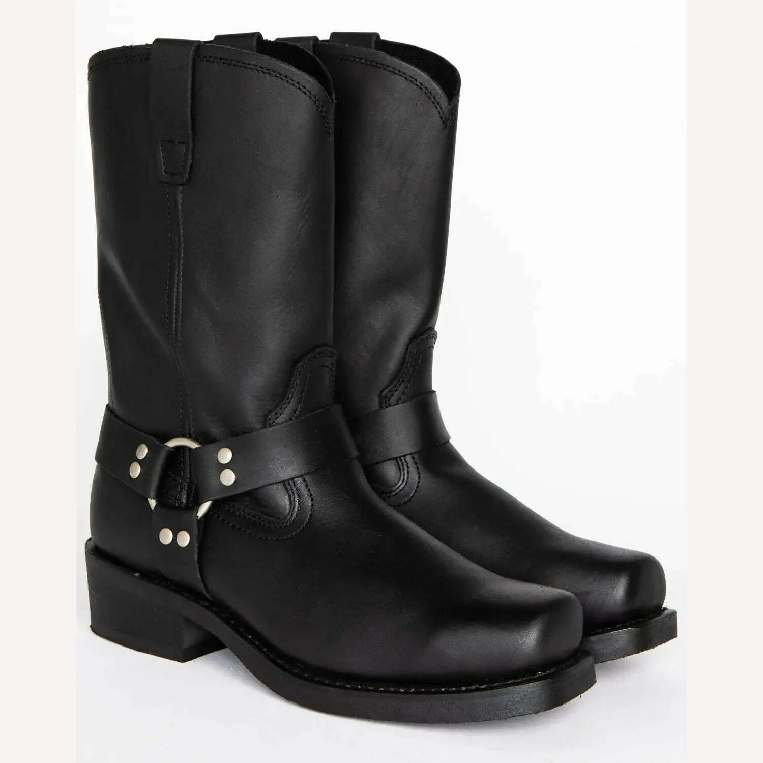 Retro Cowboy Boots Men Mid Calf Western Boots Men Pu Leather Boots Man Slip On Shoes Winter Knight Boots Booties Plus Size 39-48
