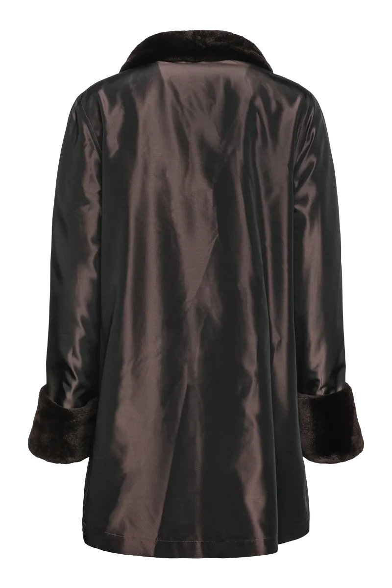 Reversible Sheared Mink Mid-Length Fur Coat - Wing Collar - TB Cuff