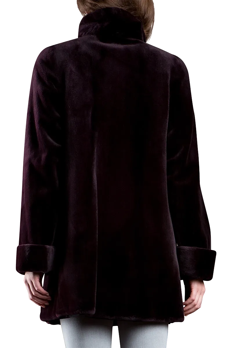 Reversible Sheared Mink Mid-Length Fur Coat - Wing Collar - TB Cuff