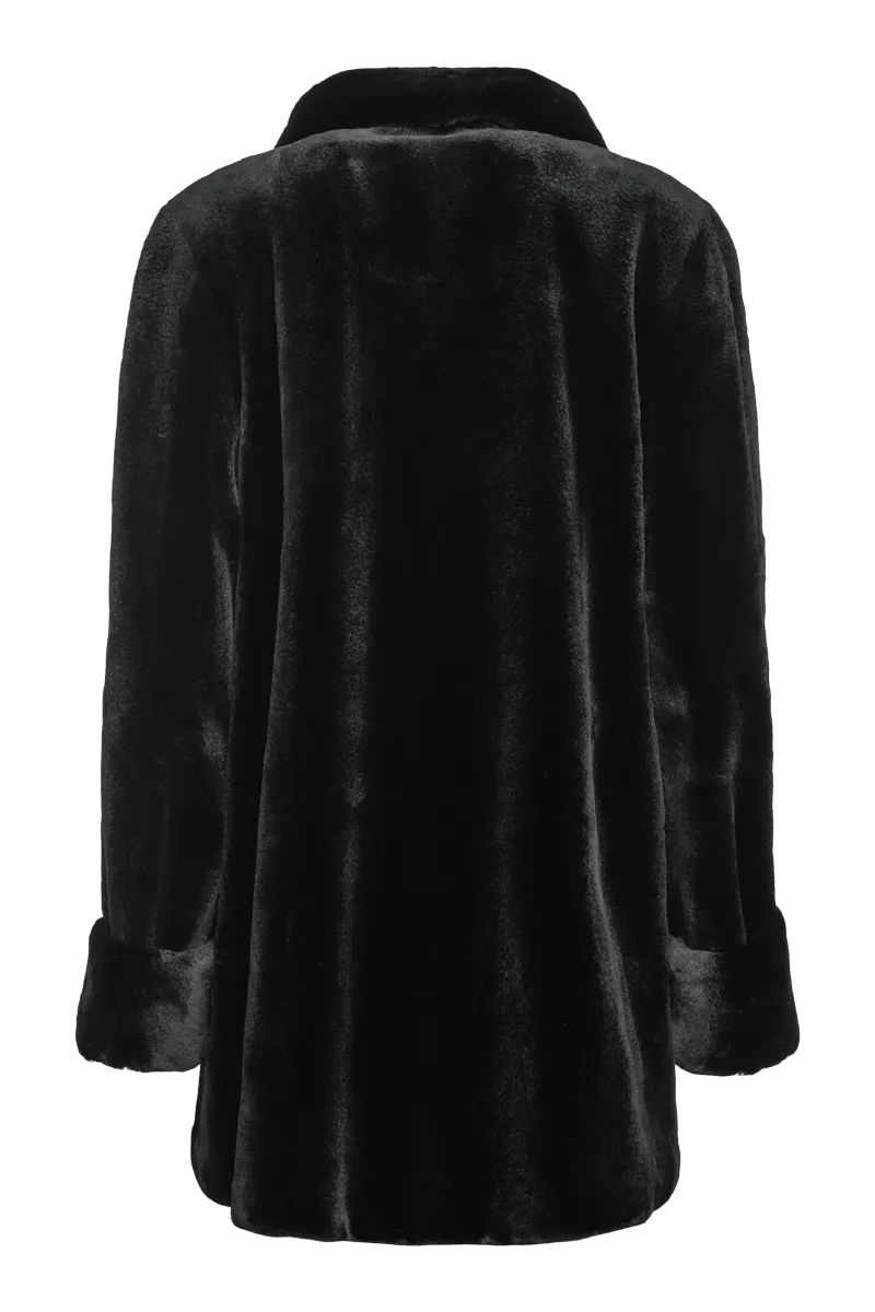 Reversible Sheared Mink Mid-Length Fur Coat - Wing Collar - TB Cuff