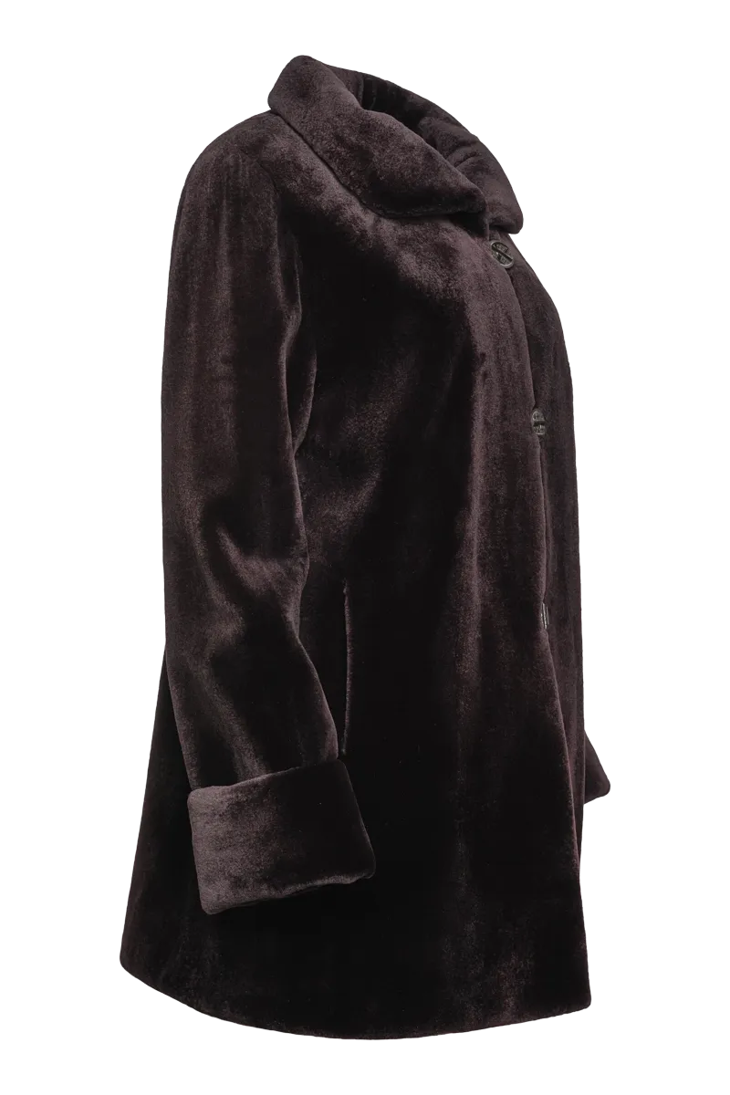 Reversible Sheared Mink Mid-Length Fur Coat - Wing Collar - TB Cuff
