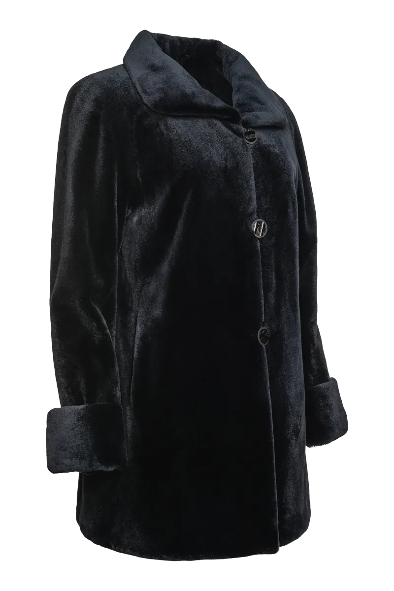 Reversible Sheared Mink Mid-Length Fur Coat - Wing Collar - TB Cuff