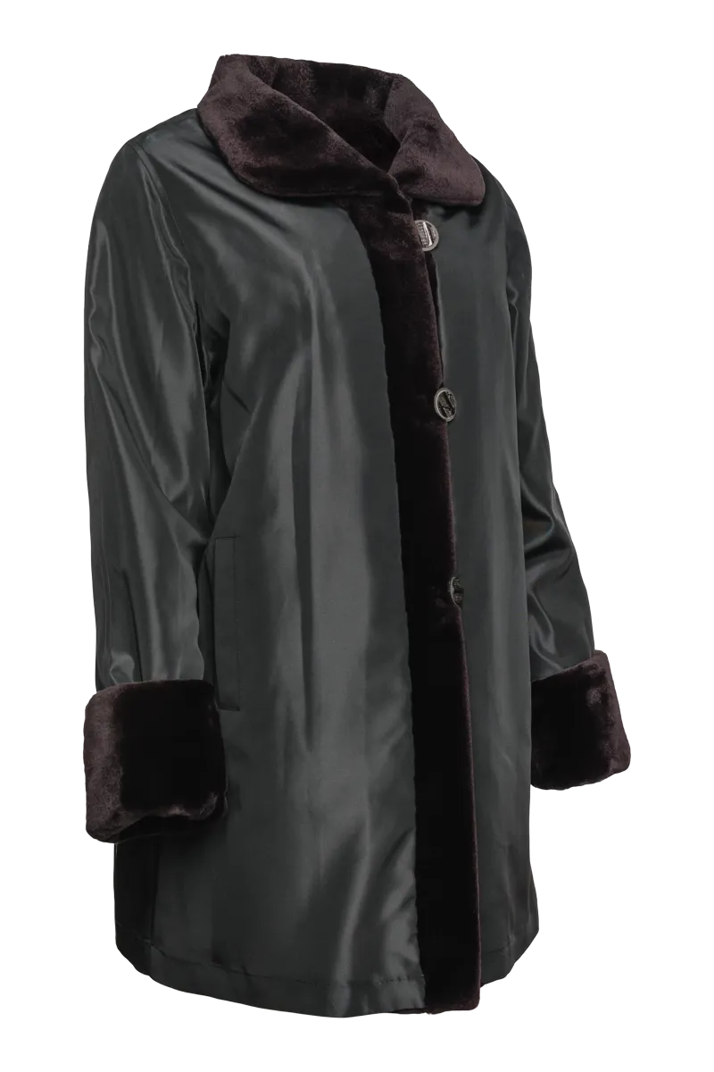 Reversible Sheared Mink Mid-Length Fur Coat - Wing Collar - TB Cuff