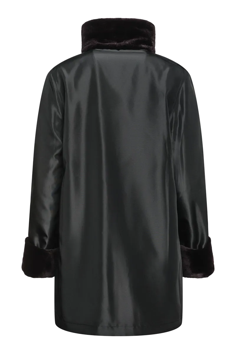 Reversible Sheared Mink Mid-Length Fur Coat - Wing Collar - TB Cuff