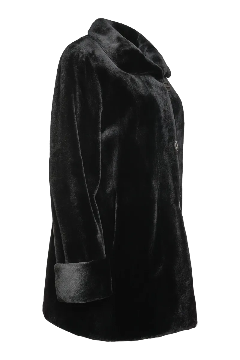 Reversible Sheared Mink Mid-Length Fur Coat - Wing Collar - TB Cuff