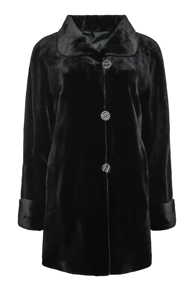 Reversible Sheared Mink Mid-Length Fur Coat - Wing Collar - TB Cuff