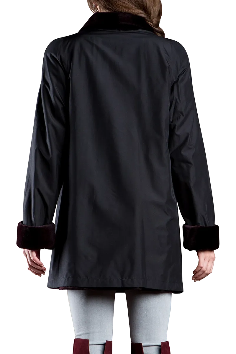 Reversible Sheared Mink Mid-Length Fur Coat - Wing Collar - TB Cuff
