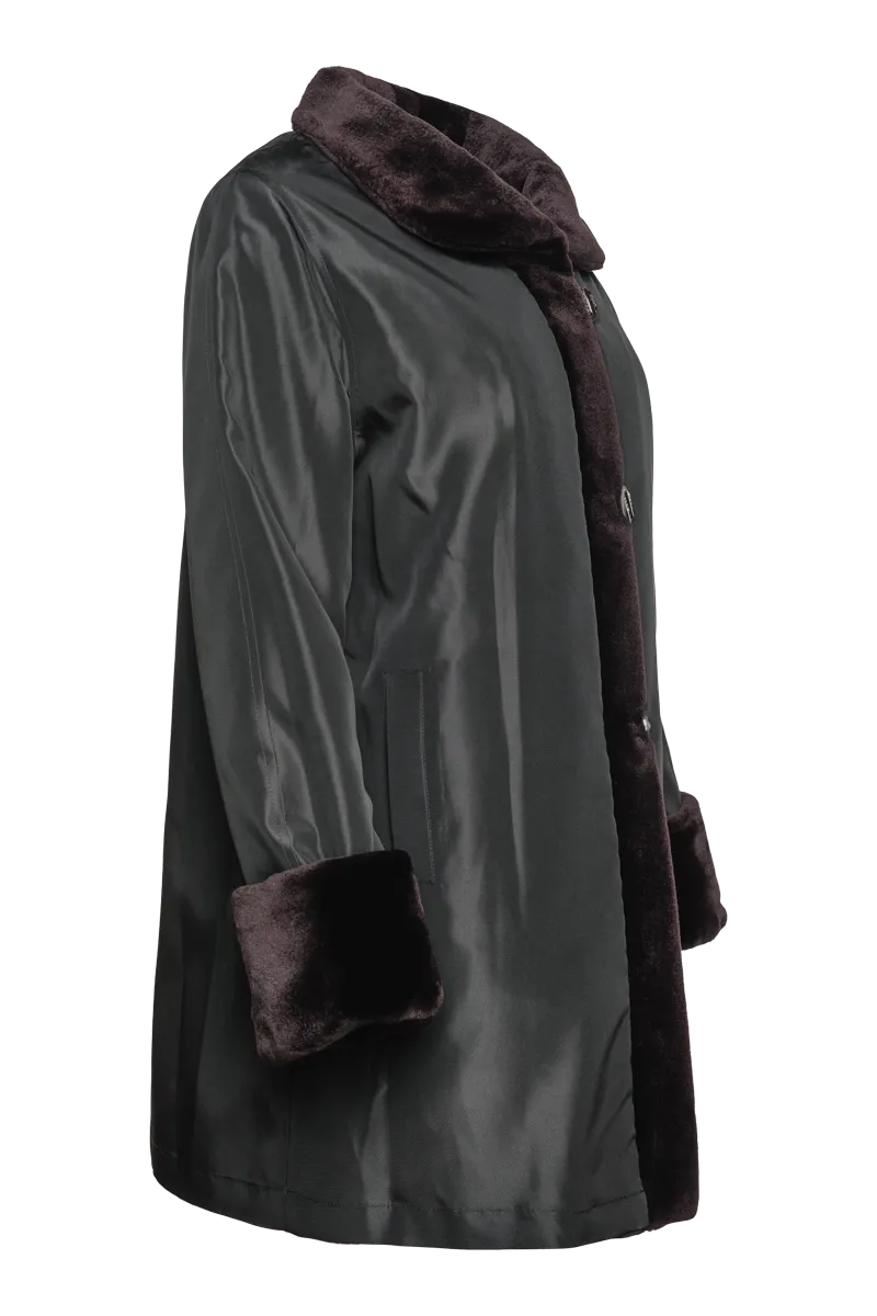 Reversible Sheared Mink Mid-Length Fur Coat - Wing Collar - TB Cuff