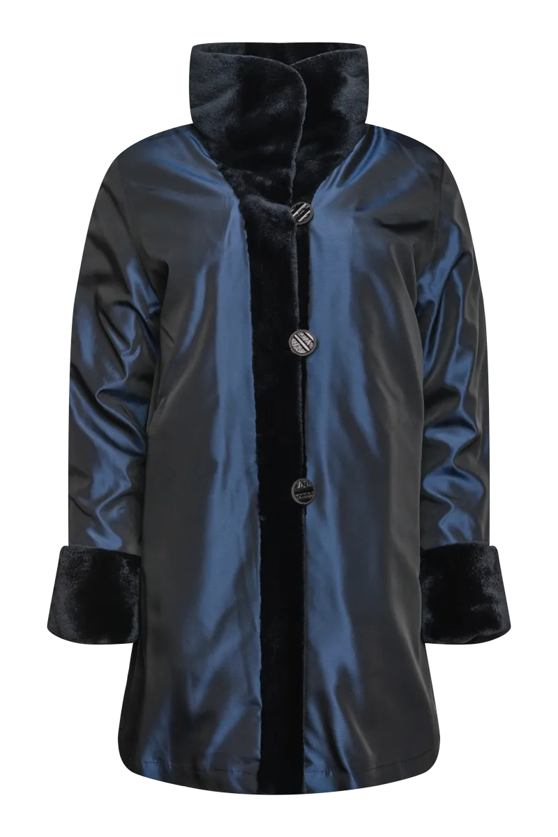 Reversible Sheared Mink Mid-Length Fur Coat - Wing Collar - TB Cuff