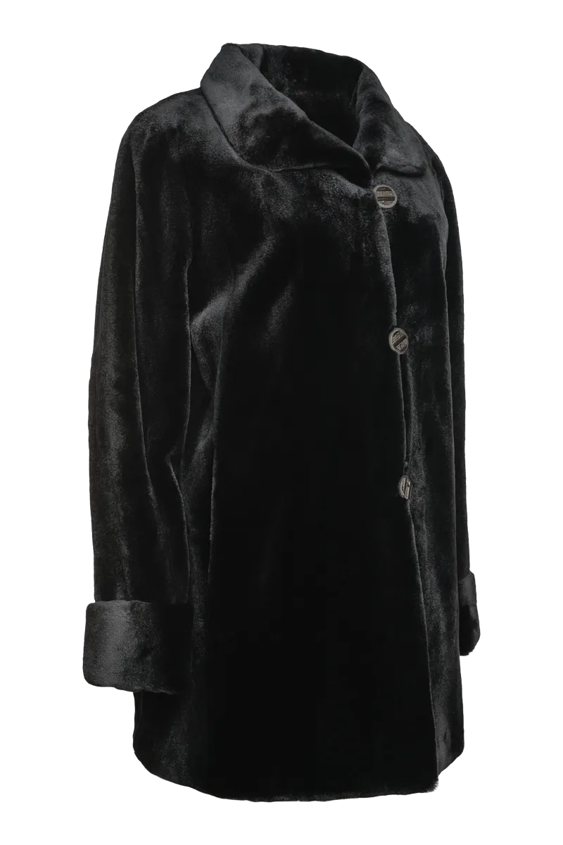 Reversible Sheared Mink Mid-Length Fur Coat - Wing Collar - TB Cuff