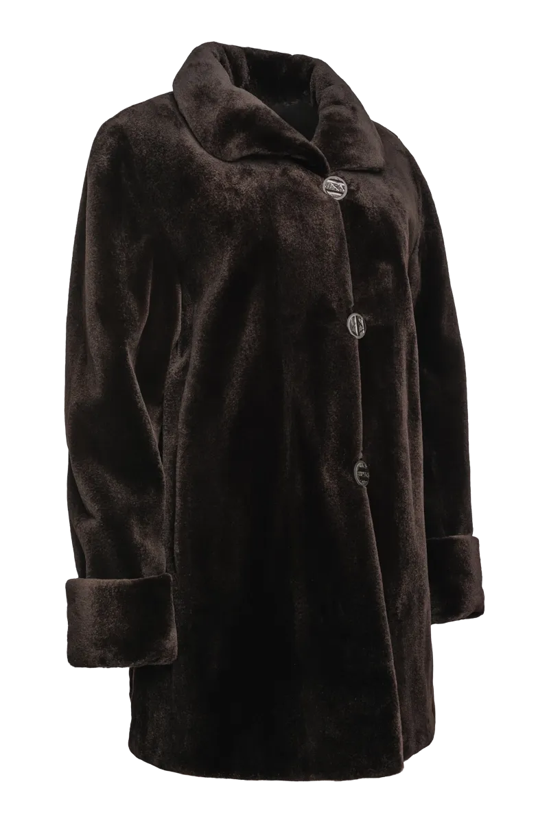Reversible Sheared Mink Mid-Length Fur Coat - Wing Collar - TB Cuff