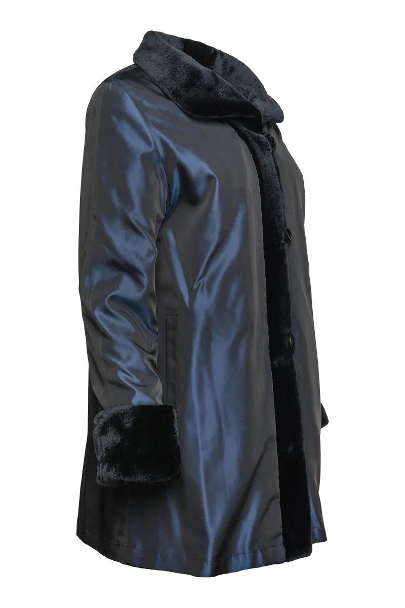 Reversible Sheared Mink Mid-Length Fur Coat - Wing Collar - TB Cuff