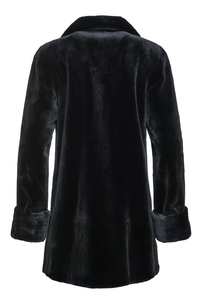 Reversible Sheared Mink Mid-Length Fur Coat - Wing Collar - TB Cuff