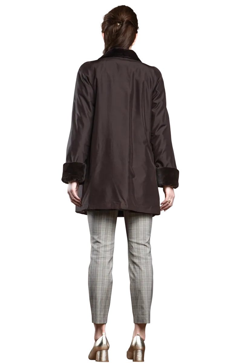 Reversible Sheared Mink Mid-Length Fur Coat - Wing Collar - TB Cuff