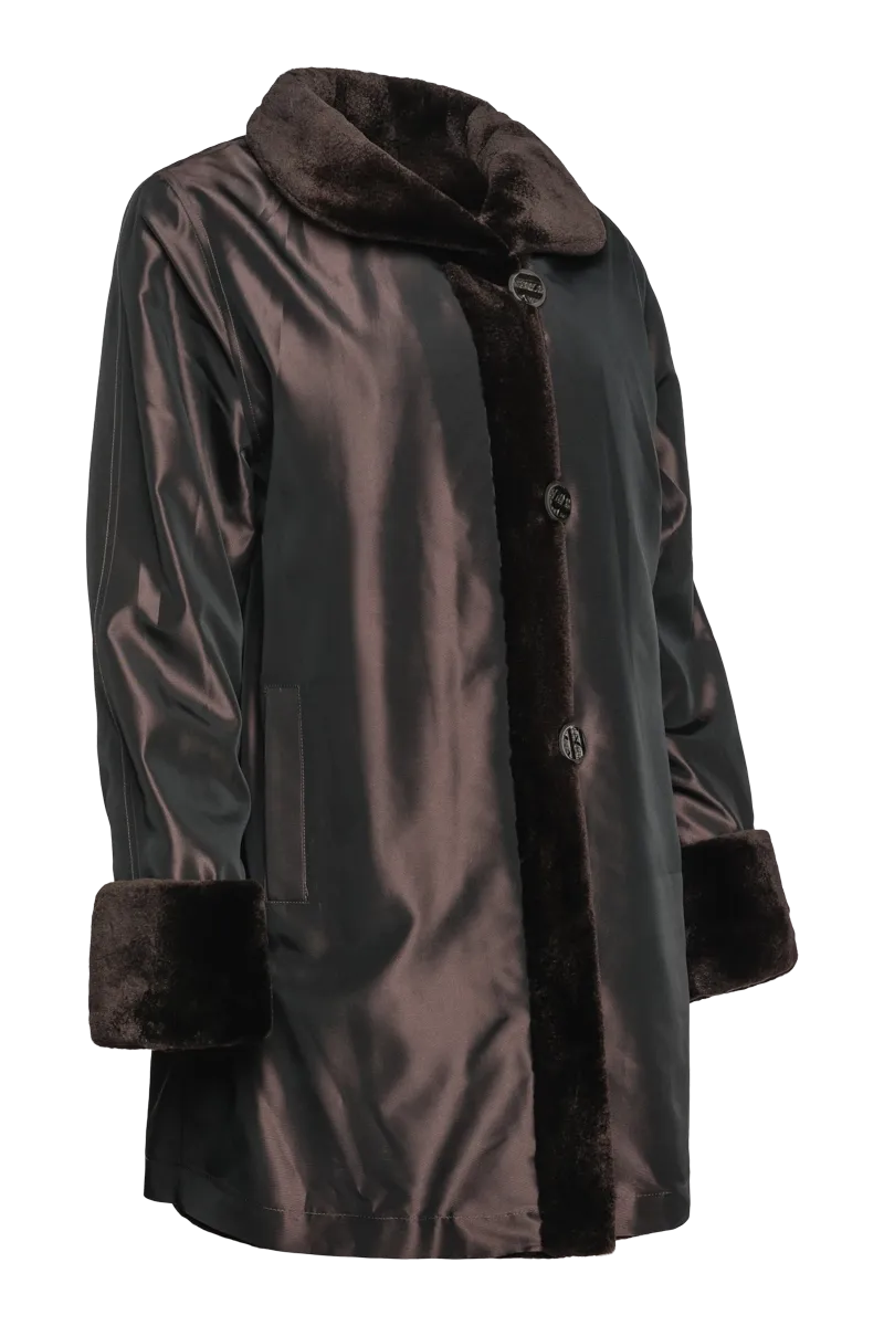 Reversible Sheared Mink Mid-Length Fur Coat - Wing Collar - TB Cuff