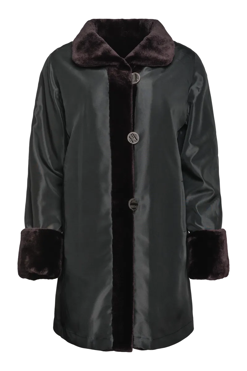 Reversible Sheared Mink Mid-Length Fur Coat - Wing Collar - TB Cuff