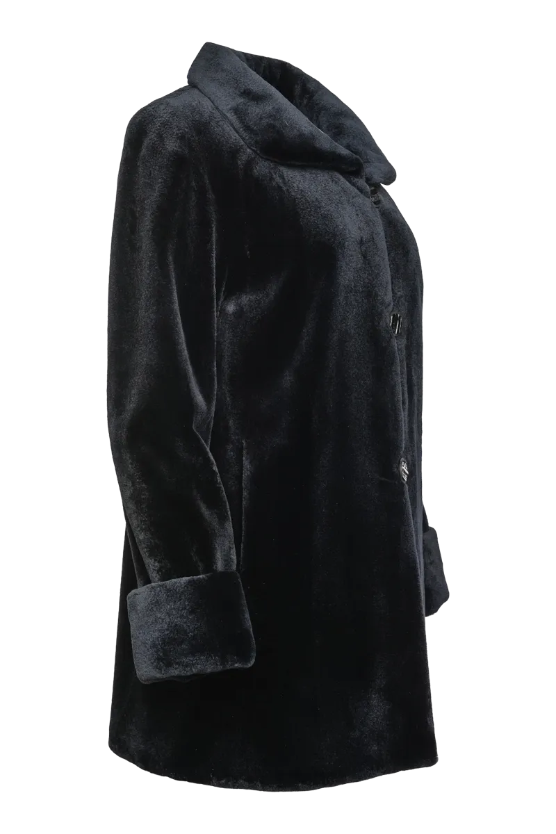 Reversible Sheared Mink Mid-Length Fur Coat - Wing Collar - TB Cuff
