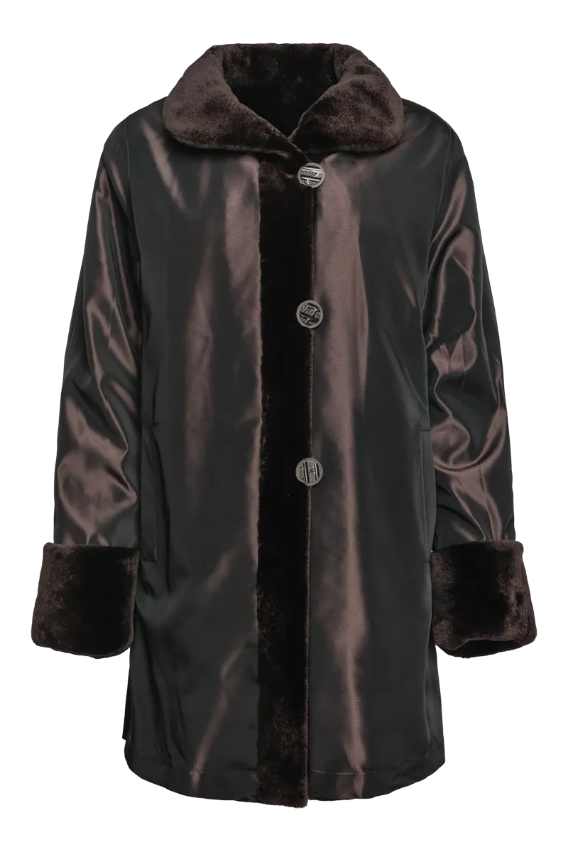 Reversible Sheared Mink Mid-Length Fur Coat - Wing Collar - TB Cuff