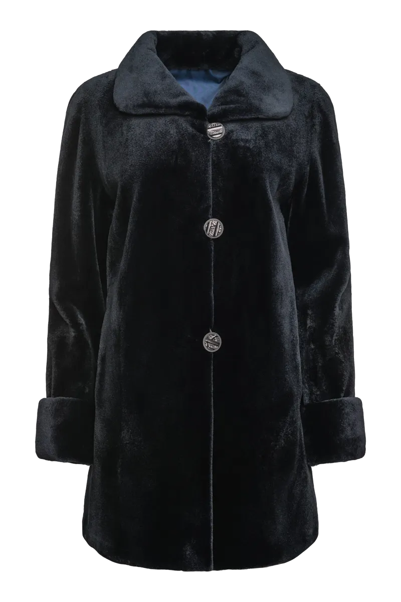 Reversible Sheared Mink Mid-Length Fur Coat - Wing Collar - TB Cuff