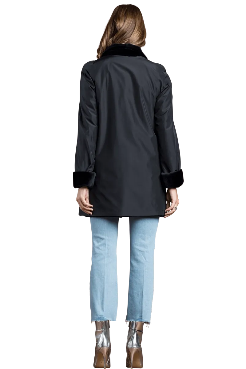 Reversible Sheared Mink Mid-Length Fur Coat - Wing Collar - TB Cuff