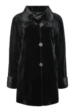 Reversible Sheared Mink Mid-Length Fur Coat - Wing Collar - TB Cuff