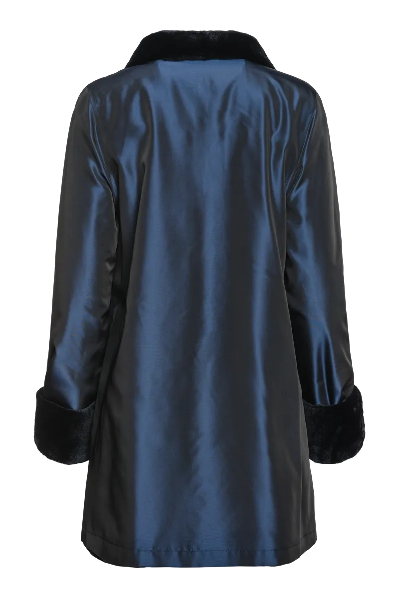 Reversible Sheared Mink Mid-Length Fur Coat - Wing Collar - TB Cuff