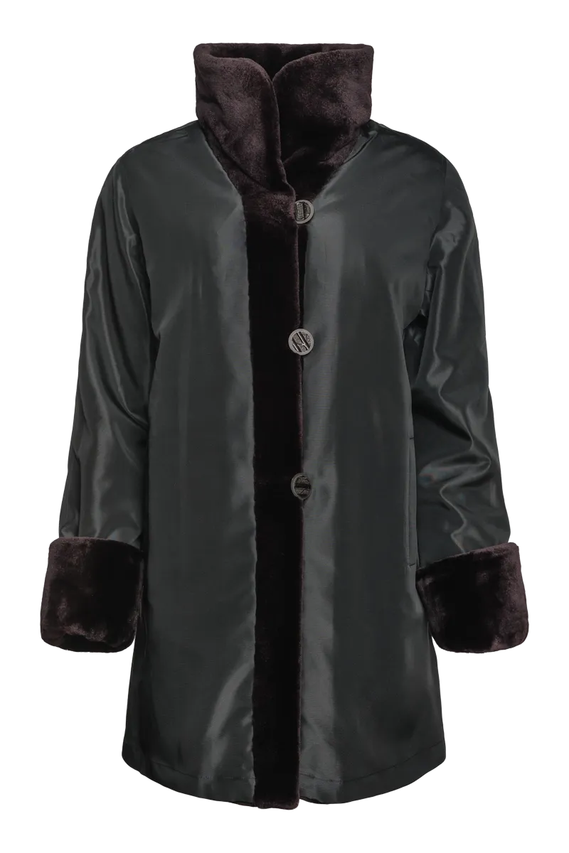 Reversible Sheared Mink Mid-Length Fur Coat - Wing Collar - TB Cuff