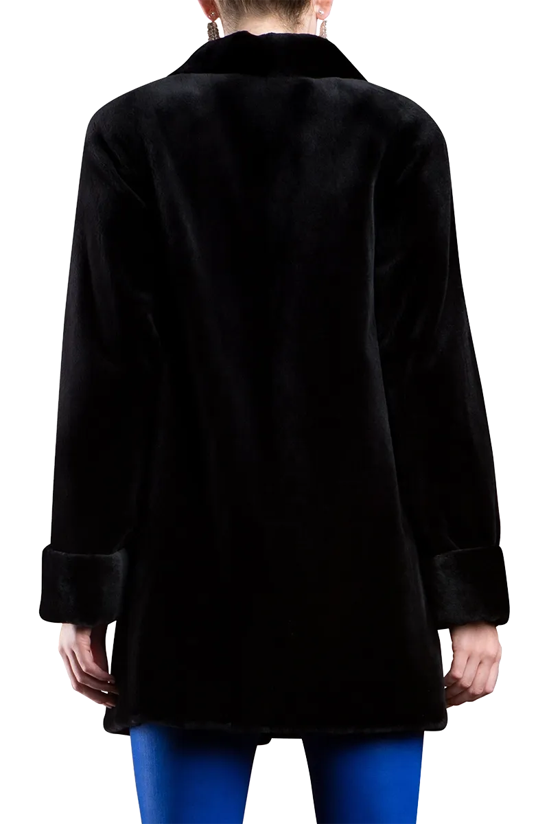 Reversible Sheared Mink Mid-Length Fur Coat - Wing Collar - TB Cuff