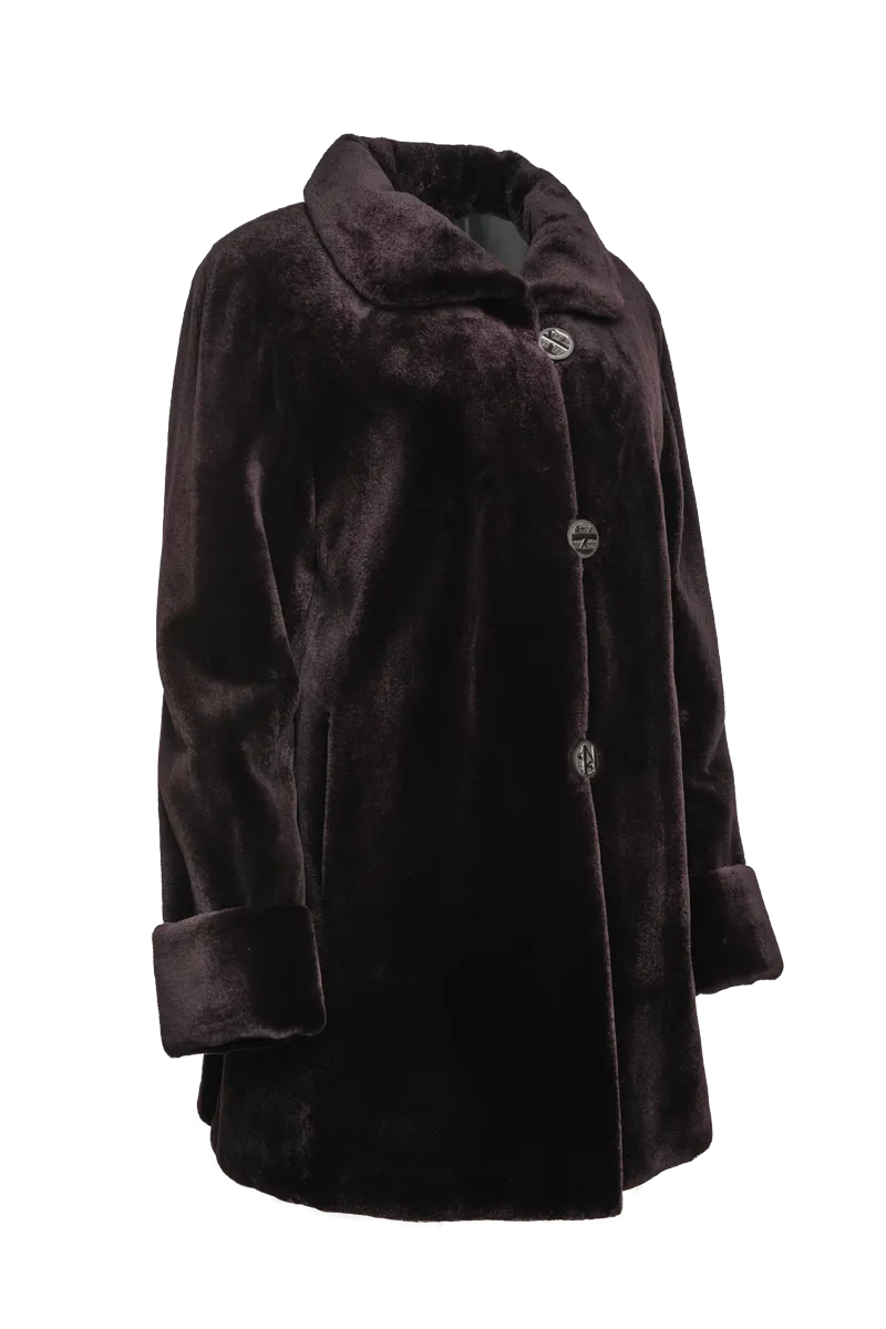 Reversible Sheared Mink Mid-Length Fur Coat - Wing Collar - TB Cuff