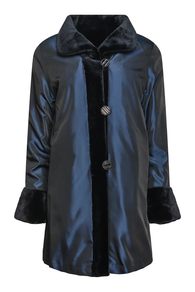 Reversible Sheared Mink Mid-Length Fur Coat - Wing Collar - TB Cuff