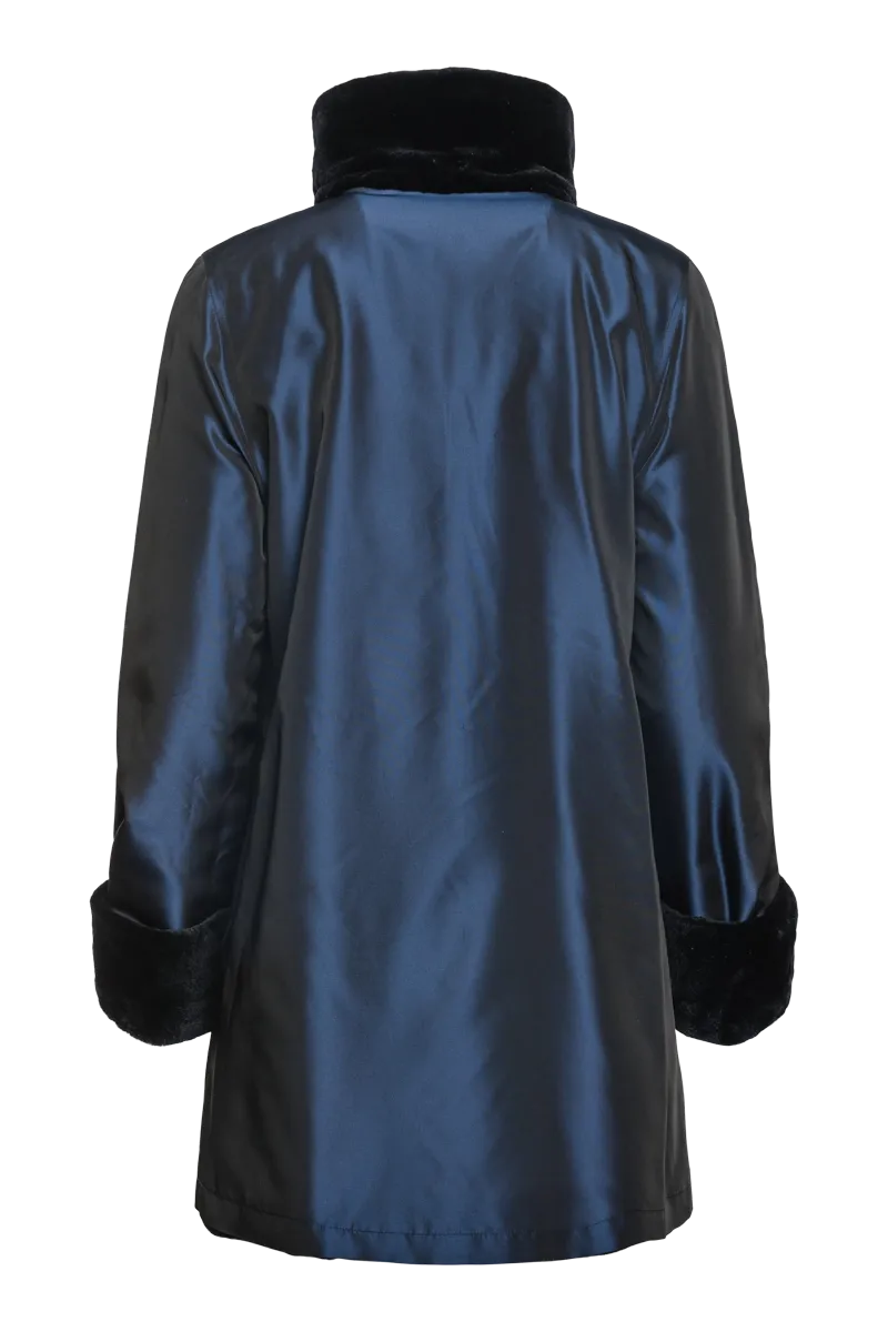 Reversible Sheared Mink Mid-Length Fur Coat - Wing Collar - TB Cuff