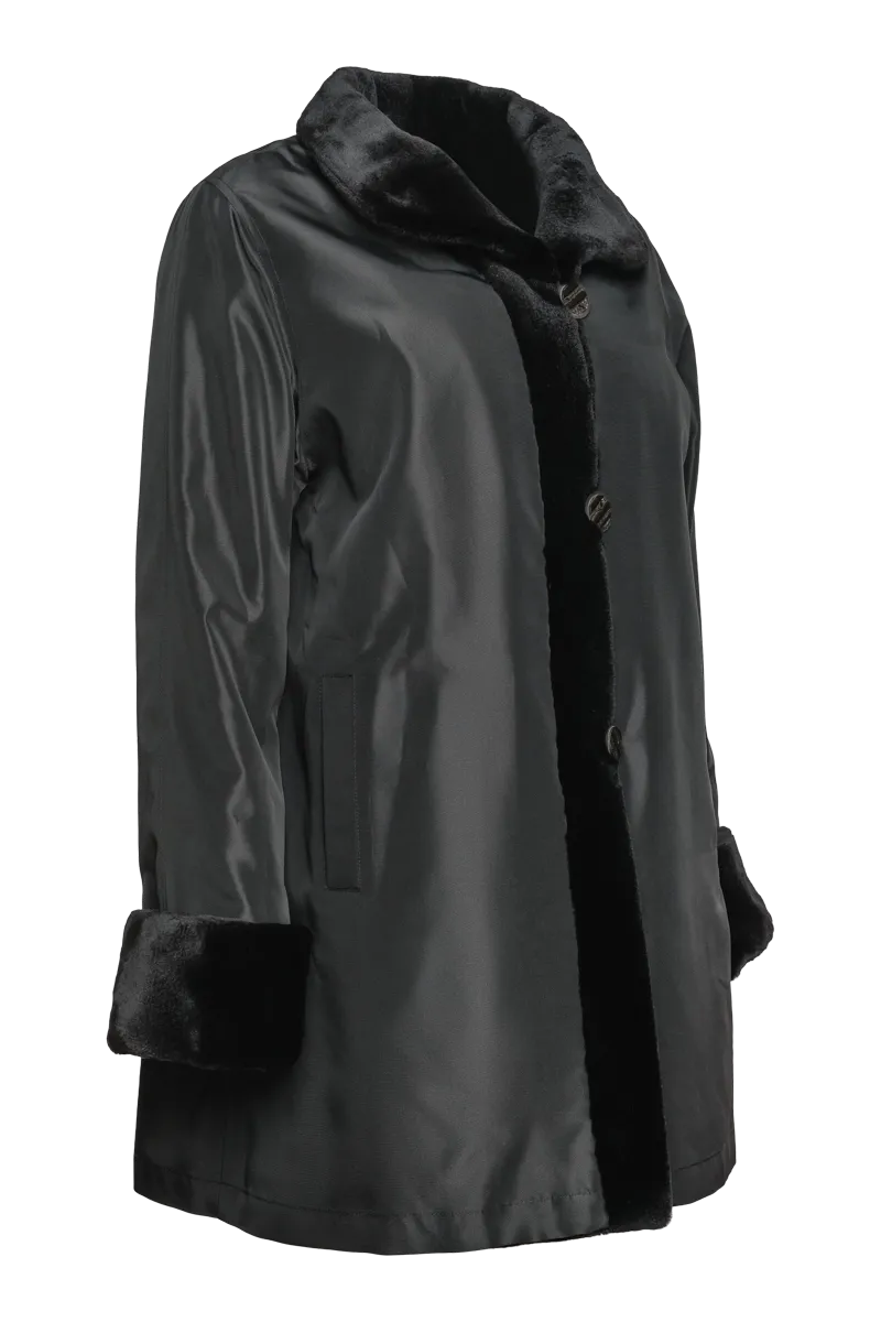 Reversible Sheared Mink Mid-Length Fur Coat - Wing Collar - TB Cuff