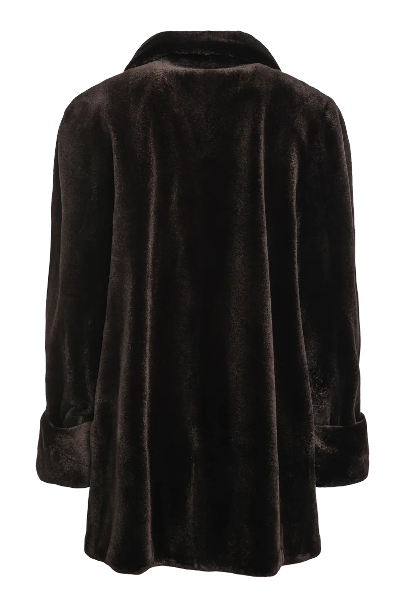 Reversible Sheared Mink Mid-Length Fur Coat - Wing Collar - TB Cuff