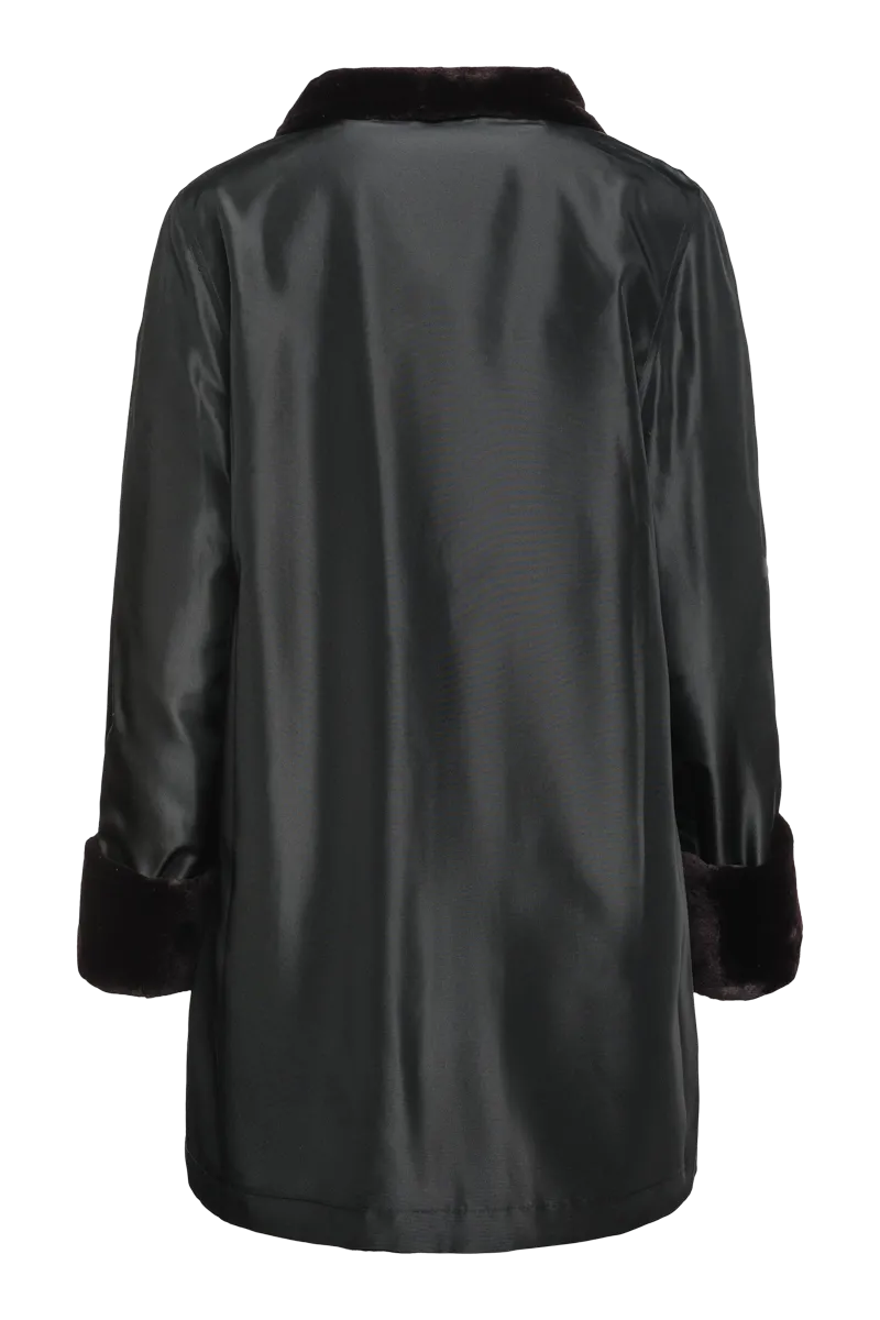 Reversible Sheared Mink Mid-Length Fur Coat - Wing Collar - TB Cuff